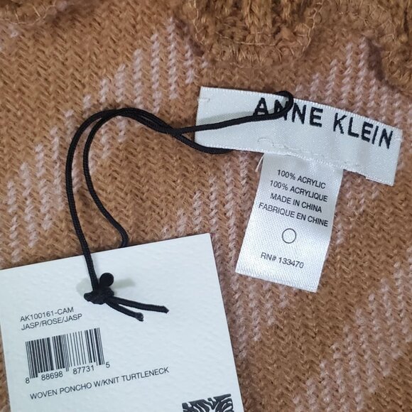 Anne Klein Camel Woven Poncho With Turtleneck Fringe Detail women new one size - Picture 5 of 8